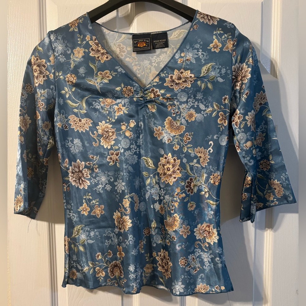 Route 66 Blue Floral Blouse